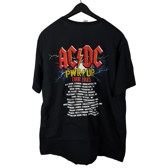 Mens 2025 AC/DC Power Up Tour Rock Band Music Graphic Black Shirt Size 2XL - Picture 2 of 7